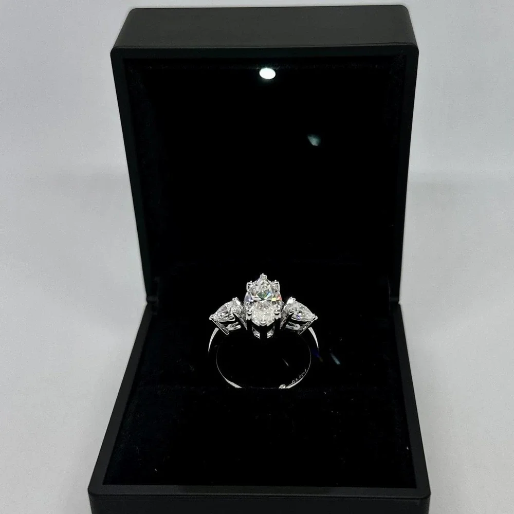Marquis Cut Moissanite Diamond Ring Three Stone Wedding Anniversary Ring 18K 925